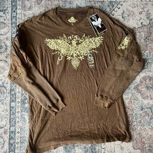 NWT Y2K BX Affliction Style SouthPole Style Long Sleeve Brown Men's Oversized XL